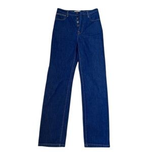 Leandra Medine X Mango Button Fly Dark Denim Jeans Women’s 4 Straight Hi Rise